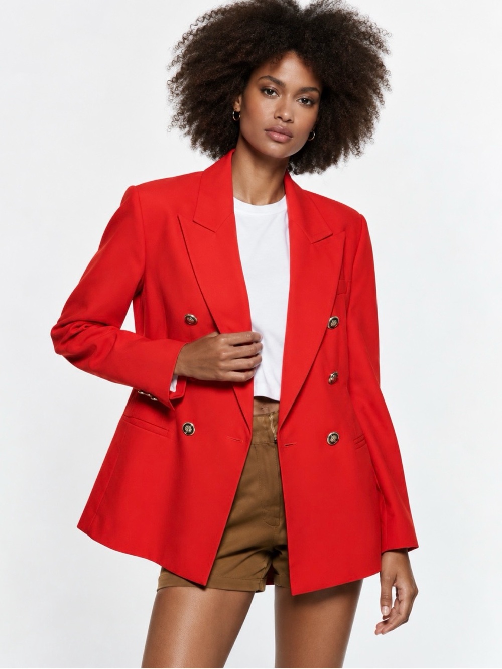 ZARA Red Double Breasted Tailored Blazer Gold Buttons Size S